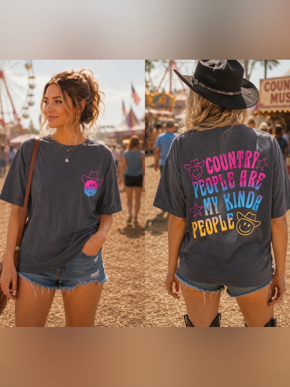Blue Velvet Charcoal Crewneck Tee with Country Grachics